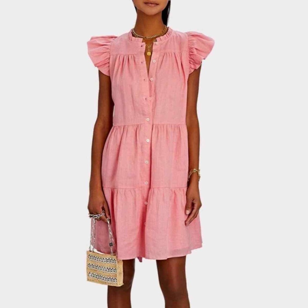 Sea New York Pink Flutter Sleeve Button Front Dress, Medium